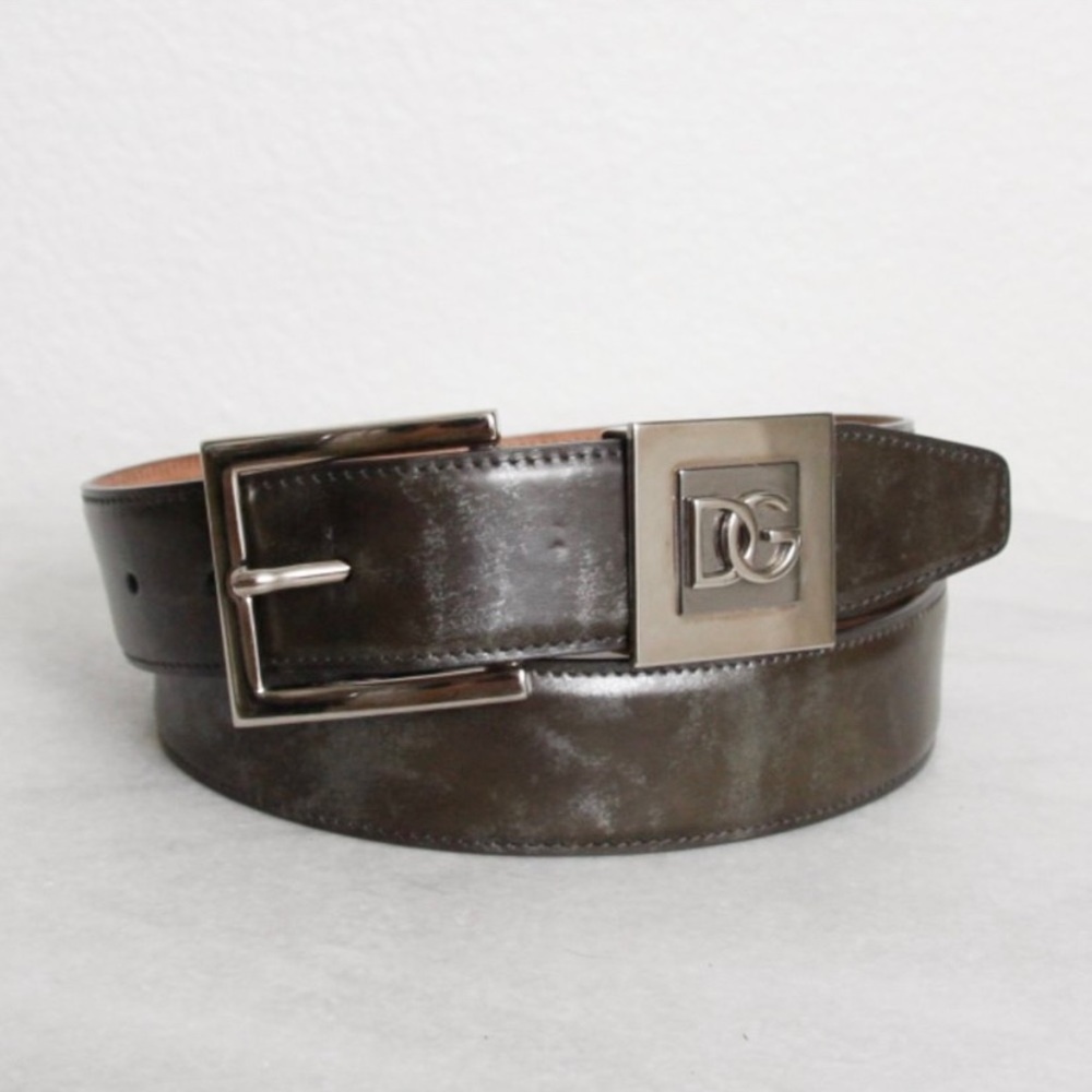 Dolce & Gabbana Men's Grey Marbled Leather Logo Belt 90/36